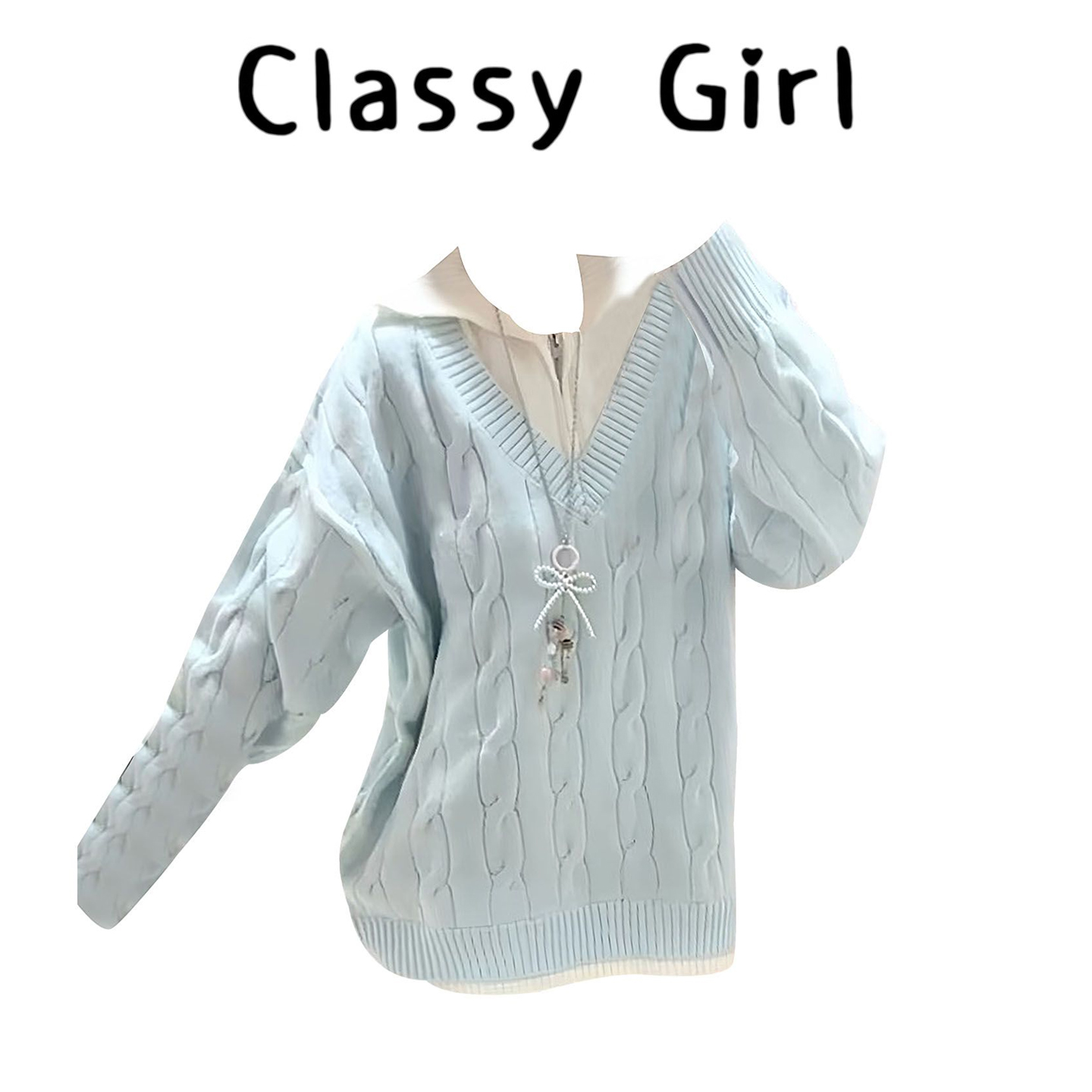 慵懒风时尚外穿针织衫假两件上衣