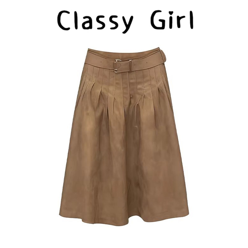 Classy girl a字半身裙女2026新款春秋包臀中长款美拉德麂皮绒裙