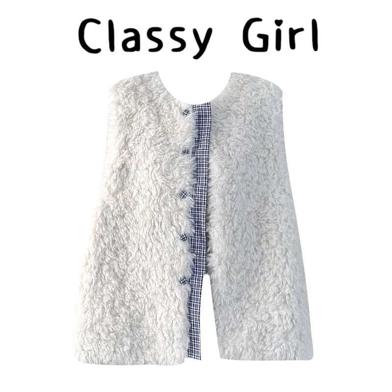 秋冬小香风羔毛绒马甲背心上衣
