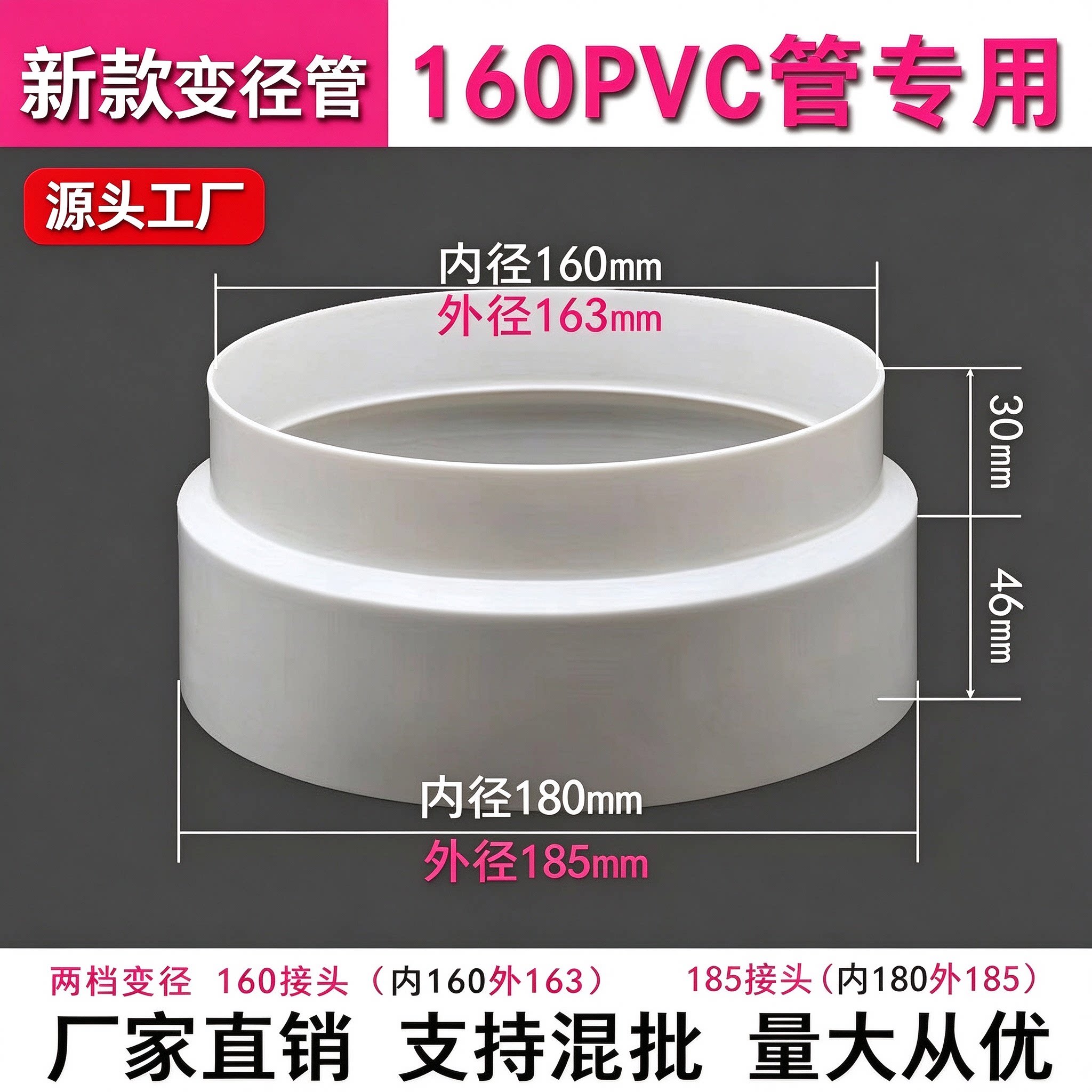 止回阀油烟机排烟变径圈160PVC管专用转换头异径管 160-180变径管