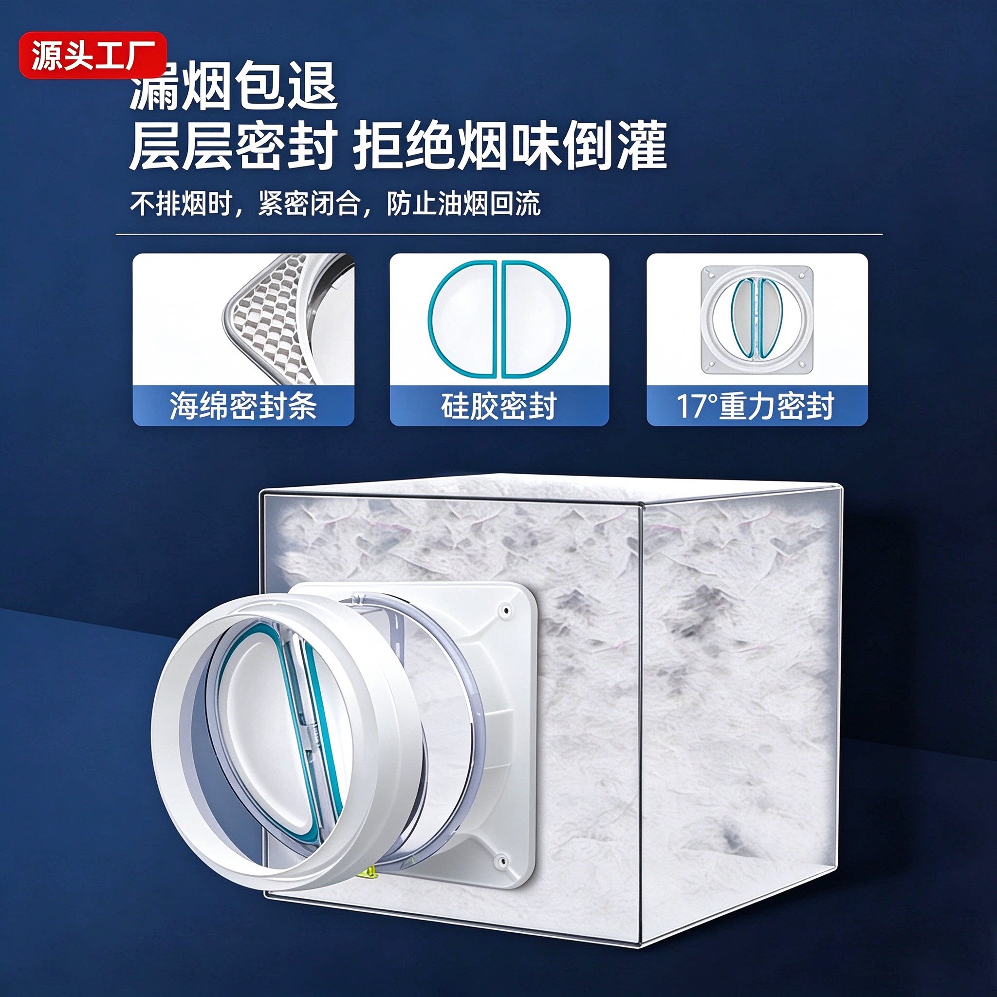 s款止回阀抽油烟机烟道止回阀厨房卫生间专用逆止阀防烟宝组合套