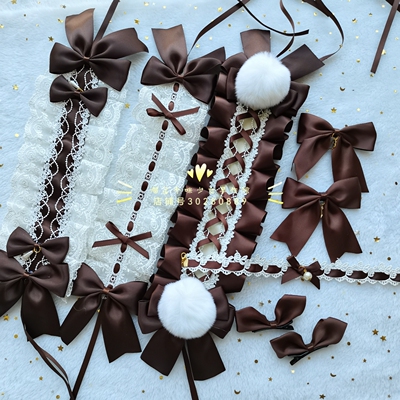 巧克力咖啡色日系发饰棕色洛丽塔头饰Lolita发带 发箍 KC边夹发夹