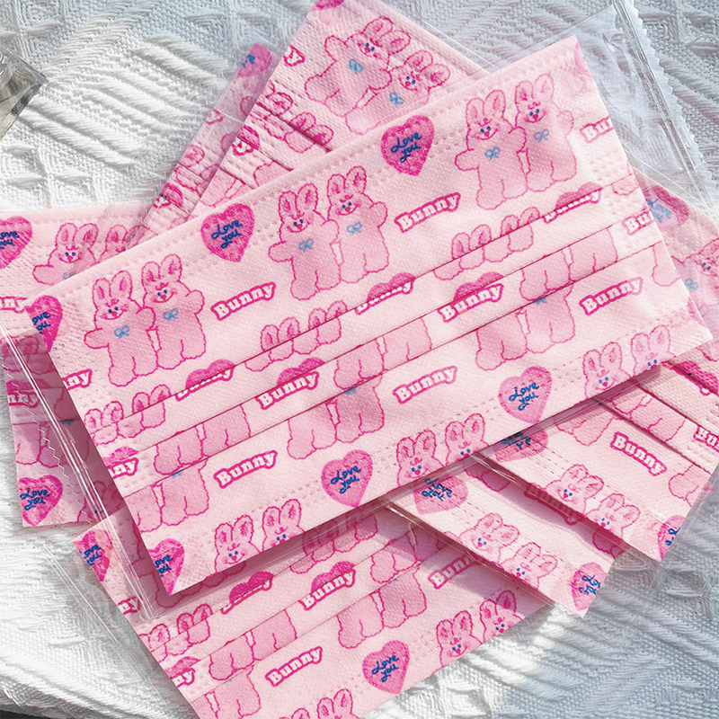 可爱ins风印花小鬼王琳凯同款粉色爱心卡通兔潮一次性高颜值口罩