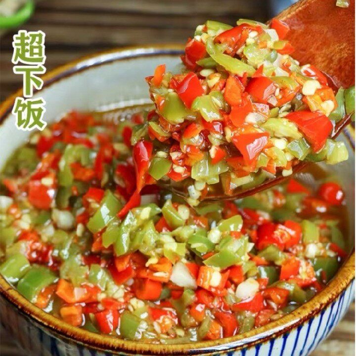 香辣蒜蓉辣椒酱自制农家超辣下饭菜湖南特产手工剁辣椒双色椒瓶装