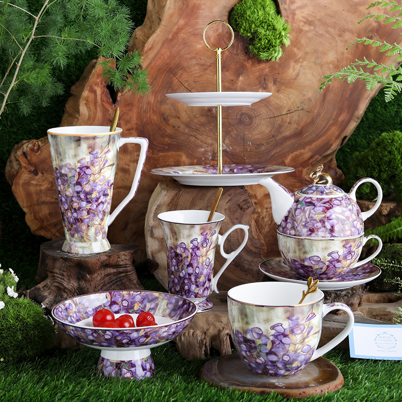 万紫千红轻奢中欧骨瓷咖啡杯碟高档精致马克杯早餐牛奶杯茶具礼品