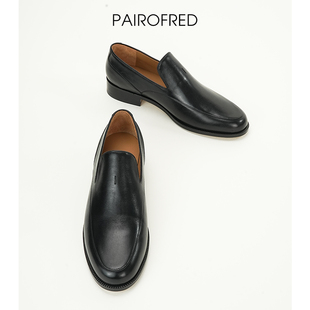 row风极简牛皮Enzo一脚蹬乐福鞋女英伦风肯豆同款黑色小皮鞋