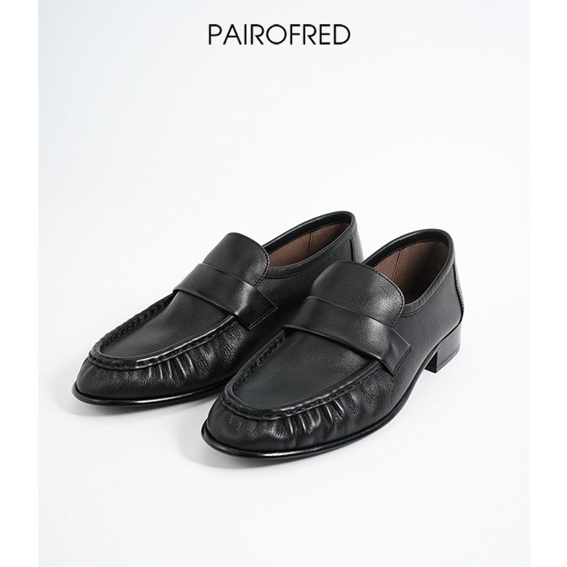 老钱风极简褶皱乐福鞋女真皮低跟复古皮鞋中性风穿搭通勤单鞋row,女鞋,乐福鞋（豆豆鞋）,淘宝优惠券,粉丝福利购,淘宝优惠卷