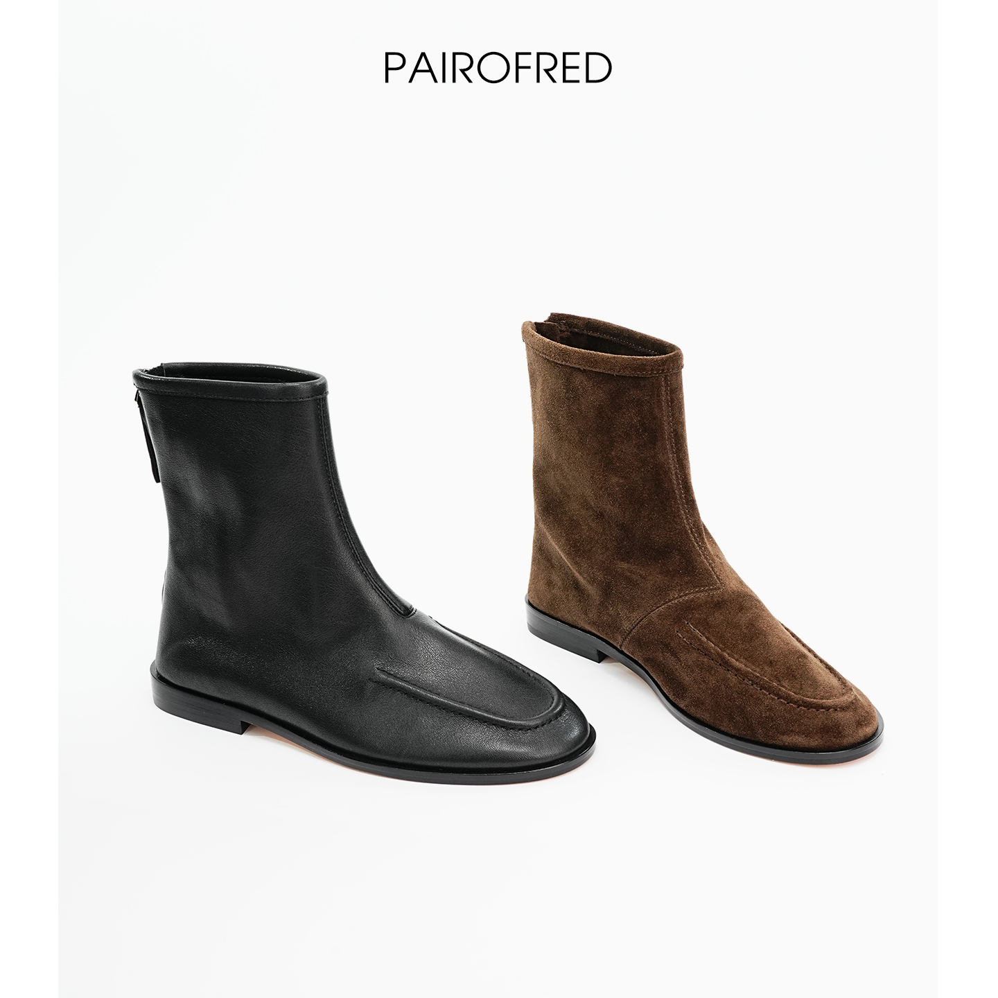 row风秋冬圆头后拉链粗跟厚底短靴女时髦穿搭瘦瘦靴老钱风女靴