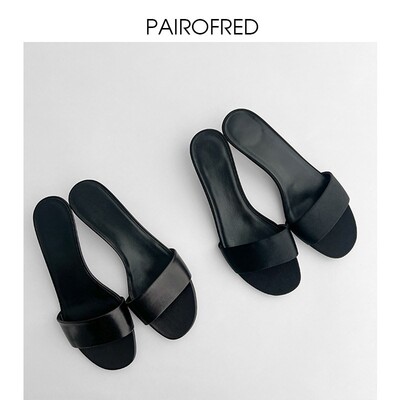 row风猫跟中跟拖鞋女夏外穿时尚网红同款一字拖真丝极简风凉拖鞋