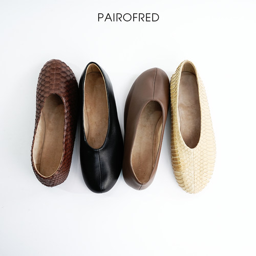 row风小众设计圆头平底浅口单鞋女简约舒适超软真皮奶奶鞋芭蕾鞋