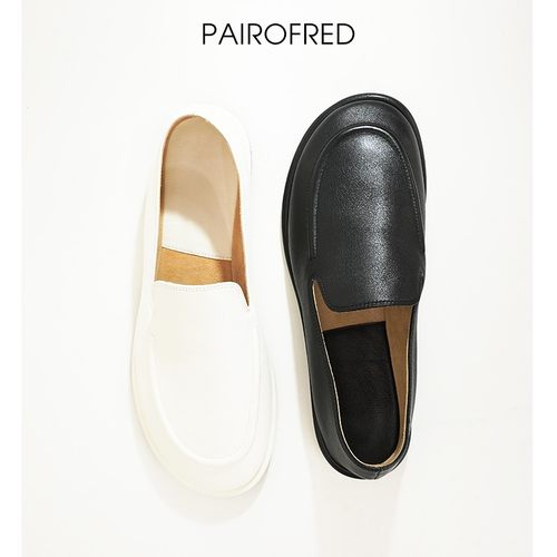 清冷松弛感穿搭小众乐福鞋女真皮一脚蹬平底单鞋穆勒鞋小皮鞋row