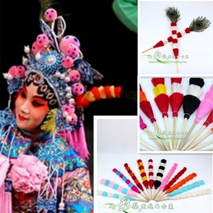 七彩梨园新款戏曲古装武生武将刀马旦盔帽均码真丝蚕丝翎子座翎脚