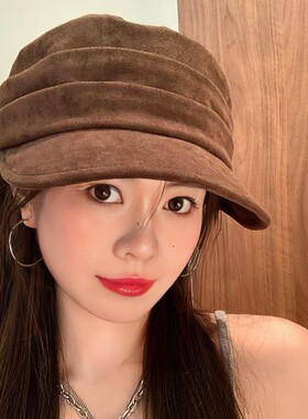 2025新款秋冬季复古咖色贝雷帽女显脸小百搭蓓蕾帽大头围画家帽子