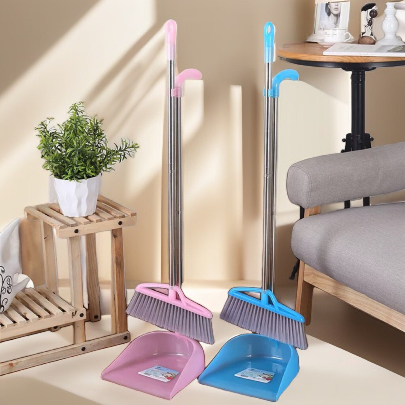 扫把垃圾铲套装轻便耐用高弹性刷毛久用不粘连不锈钢管两节杆扫把