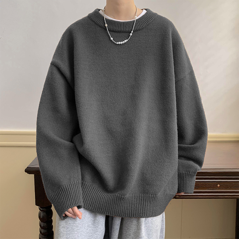 加绒圆领针织衫毛衣男士保暖上衣