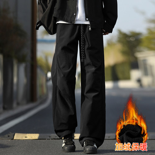 美式加绒伞兵裤男秋冬季加厚防风