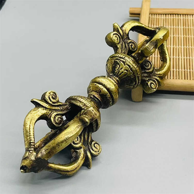 密宗法器尼泊尔手工黄铜五股十字金刚杵降魔杵金刚镢复古做旧摆件