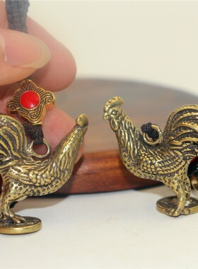 西藏生肖鸡纯黄铜汽车钥匙扣吊坠