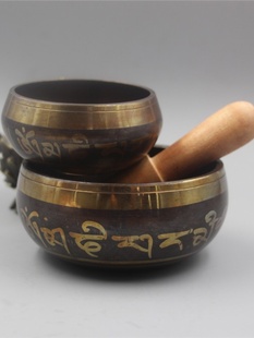 西藏颂钵孟家居摆件尼泊尔手工响铜法器佛音碗铜磬冥想鉢
