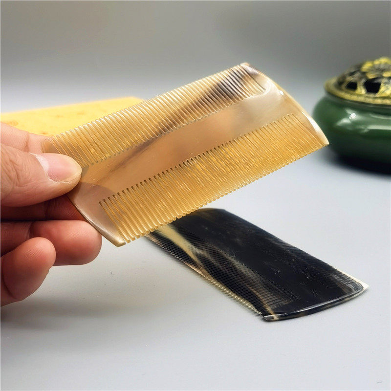 保真西藏手工天然牦牛角梳子鱼骨梳防静电化妆梳随身密齿男女家用