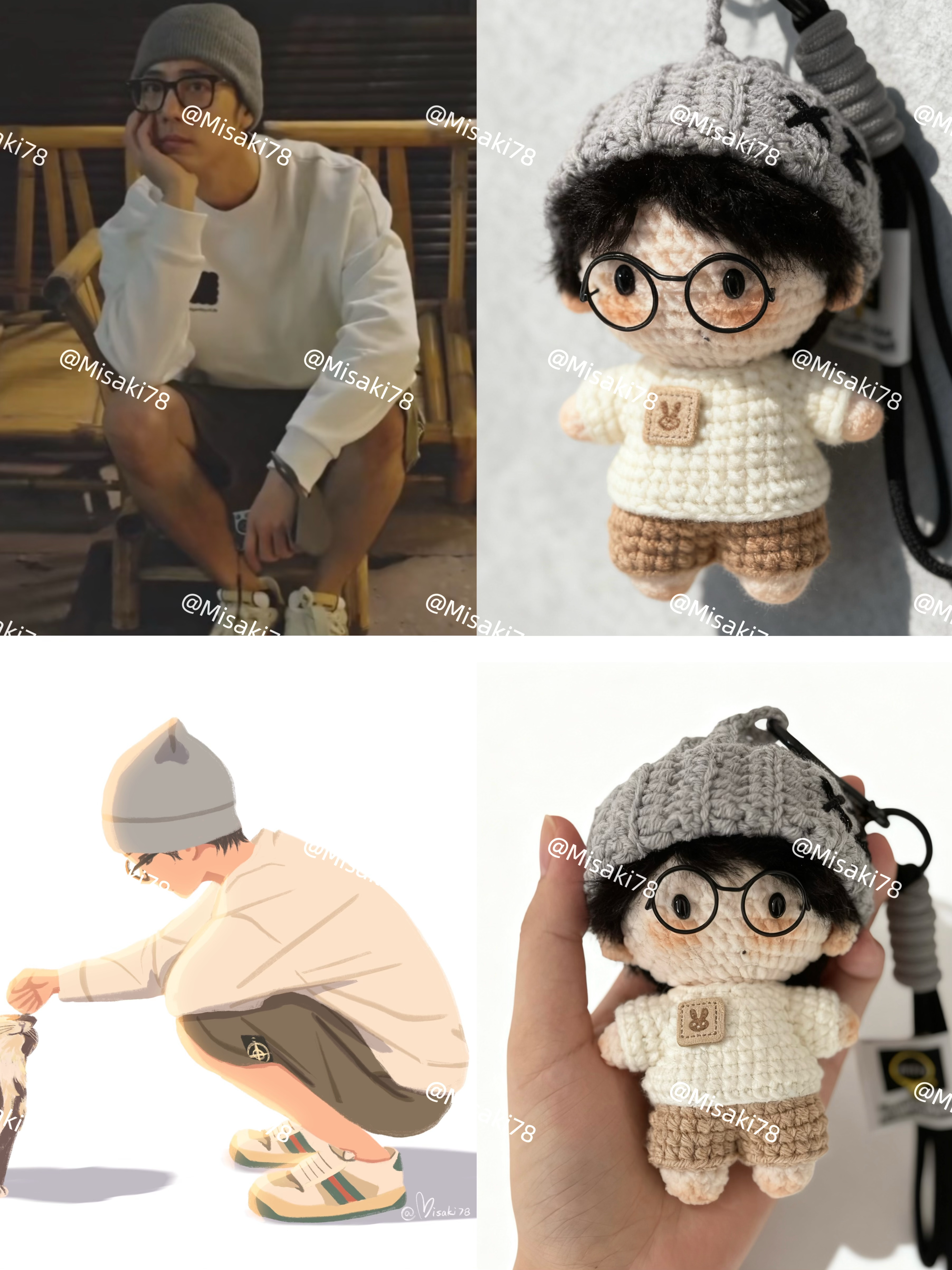 肖战灰色帽子钩织编织玩偶挂件带扣挂绳包包挂件