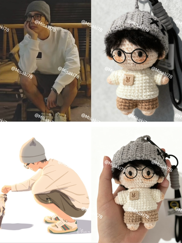 肖战灰色帽子钩织编织玩偶挂件带扣挂绳包包挂件