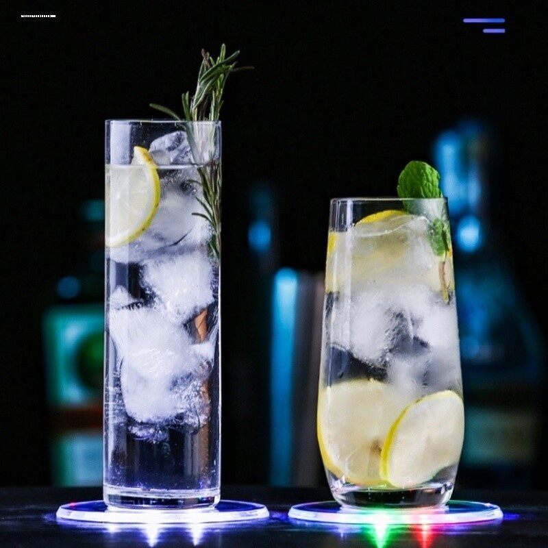 LED发光杯垫 透明水晶超薄七彩闪光鸡尾酒底座灯杯贴酒吧发光家具