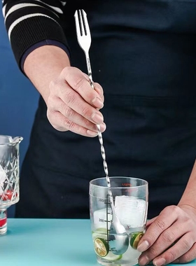 美式不锈钢长吧勺BarSpoon调酒勺水滴细螺纹吧匙酒吧鸡尾酒调酒勺