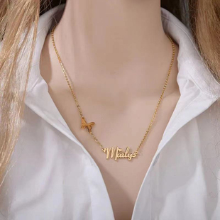 个性化定制蝴蝶项链来图LOGO设计钛钢不褪色时尚网红锁骨链礼物