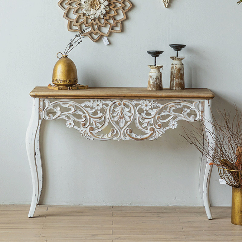 欧式法式乡村复古仿旧入户实木玄关桌客厅边桌走廊桌商业陈列桌子