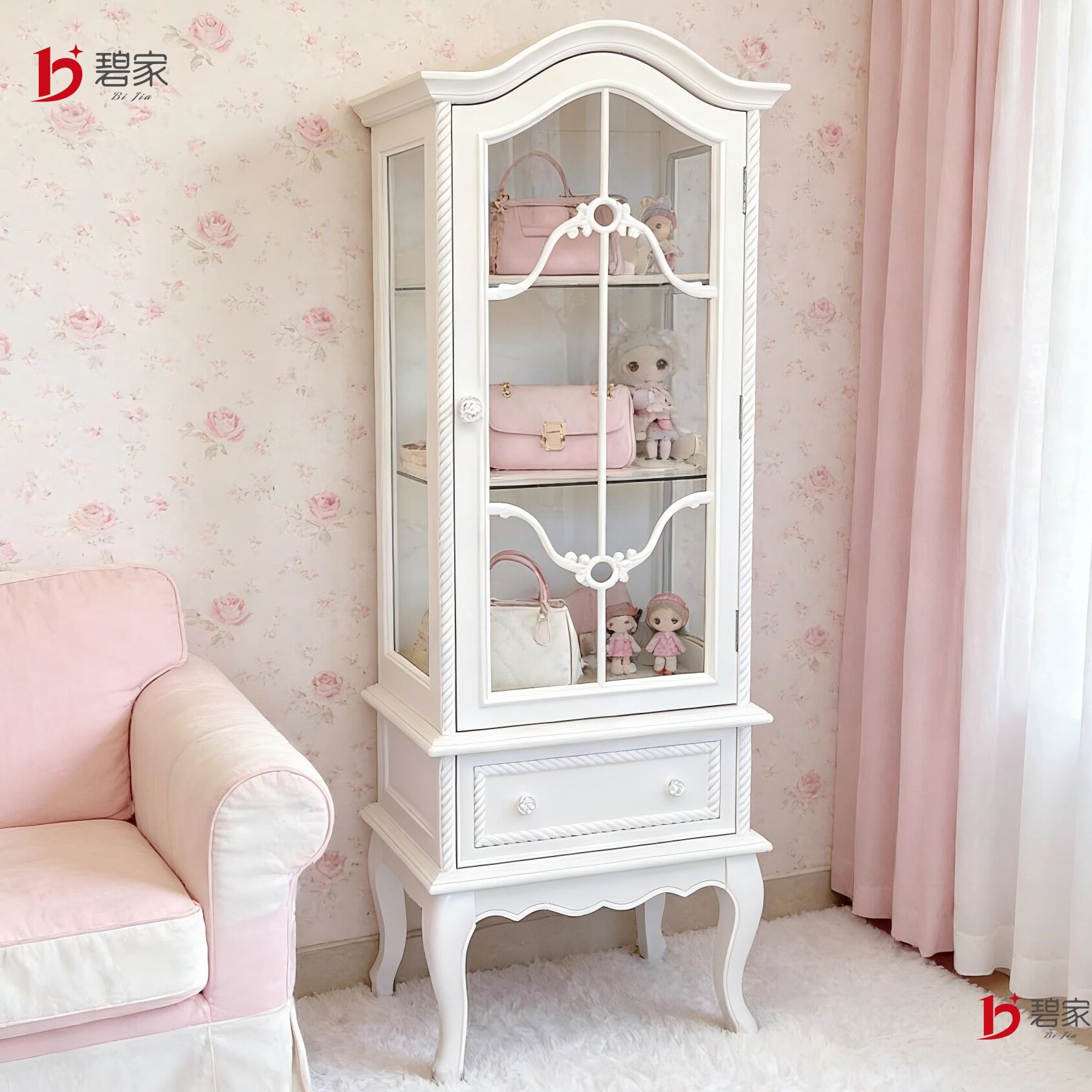 法式实木餐边柜酒柜欧式客厅卧室展示柜手办包包香水陈列柜子娃柜