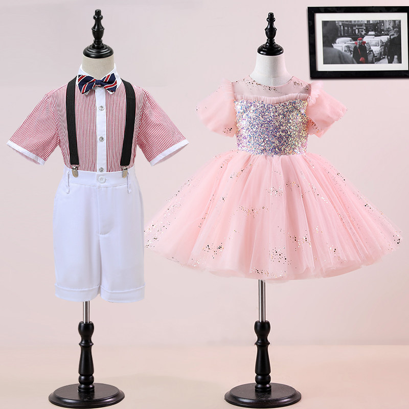 六一儿童合唱演出服小学生表演服装女童朗诵蓬蓬裙幼儿园粉色礼服