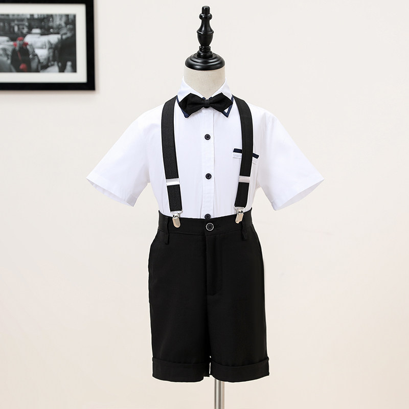 幼儿园毕业服装男童礼服小学生小主持人演出服背带裤套装男宝宝夏