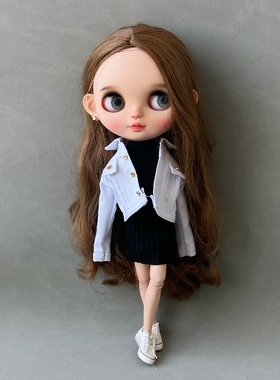 blythe小布娃娃衣服licca ob24 白色牛仔外套 azone 芭可比儿娃衣