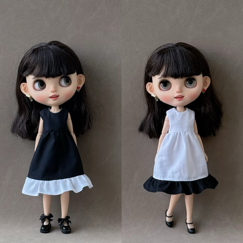 小布blythe娃衣ob24 ob27 azone s 6分芭可比儿娃衣 荷叶边连衣裙