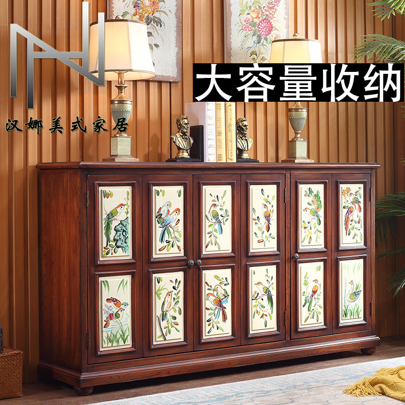 美式中式花鸟彩绘全实木活动隔板鞋柜餐边折叠门玄关隔断批量促销,住宅家具,鞋柜,淘宝优惠券,粉丝福利购,淘宝优惠卷