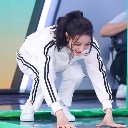 迪丽热巴同款衣服春秋款白色运动休闲运动服套装女春季班服工作服