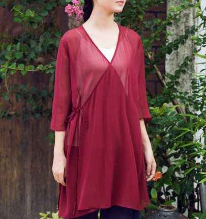 【莞莞类卿】真丝乔其汉服茶服罩衣防晒外披飘逸 邂逅一抹朱砂红