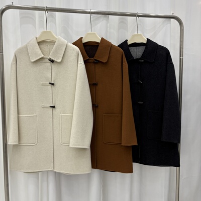 韩版双面羊绒大衣中长款女25秋冬新款娃娃领宽松显瘦小个子羊毛