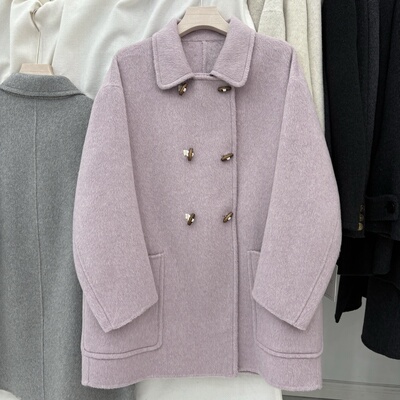 韩国双面羊绒大衣中长款2025秋冬新款韩版减龄小个子羊毛外套女