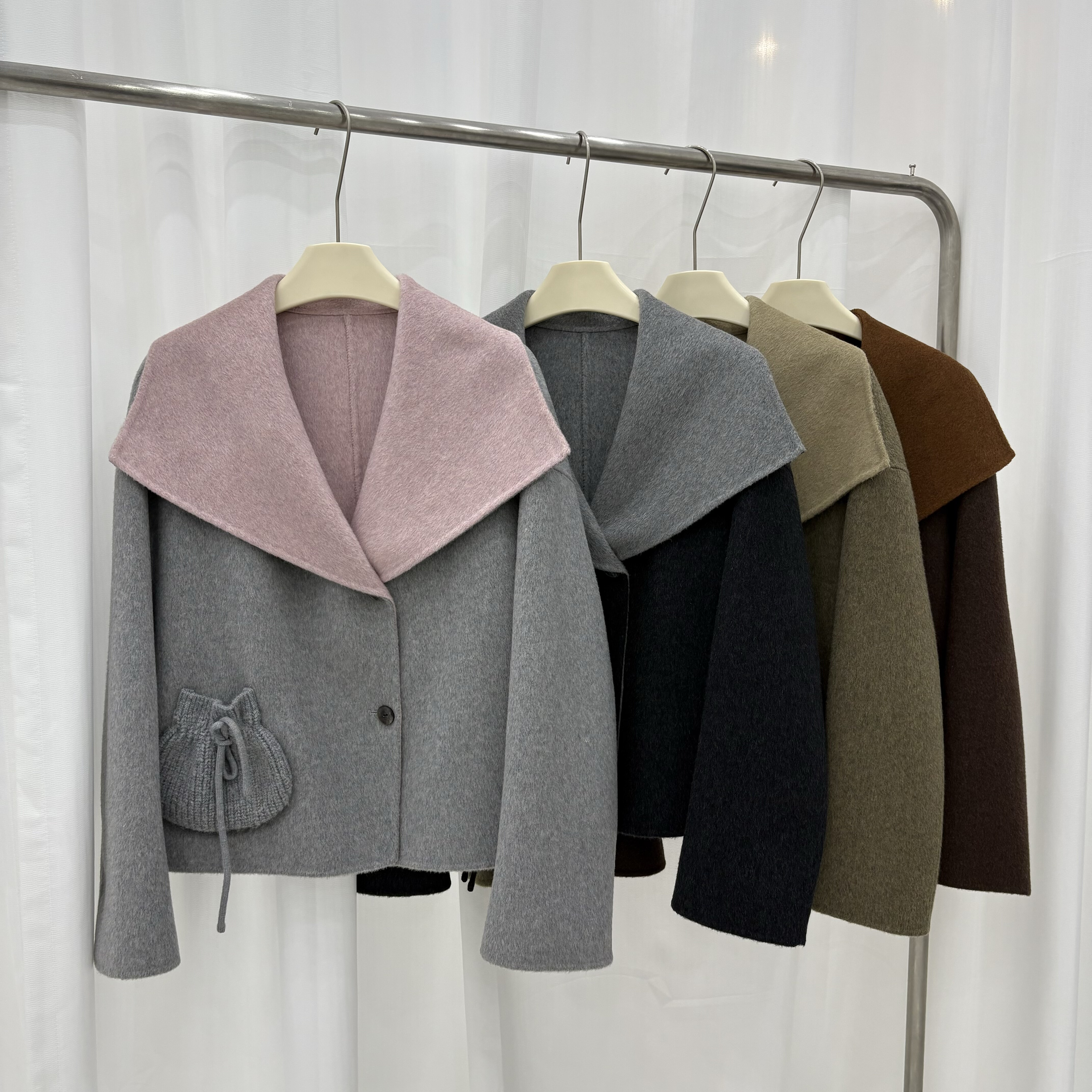 韩版双面羊绒大衣短款女25秋冬新款时髦大翻领宽松小个子羊毛外套