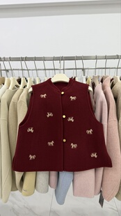 2025新中式红色双面羊绒马甲女短款无袖坎肩背心宽松显瘦羊毛高级