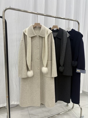 韩国双面羊绒大衣中长款2025秋冬新款宽松显瘦披肩帽羊毛外套女