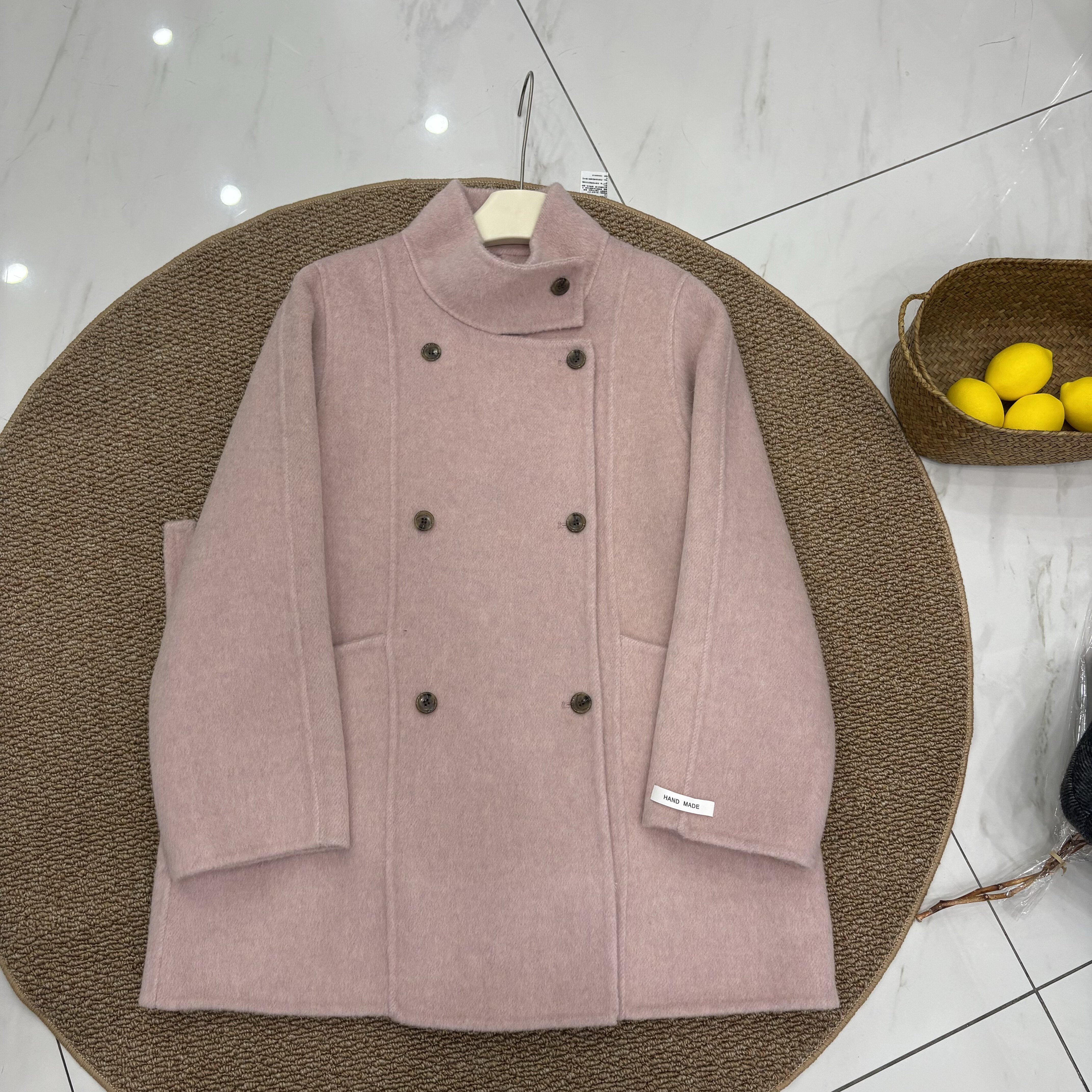 韩版双面羊绒大衣中长款女25秋冬新款立领宽松显瘦小个子羊毛外套