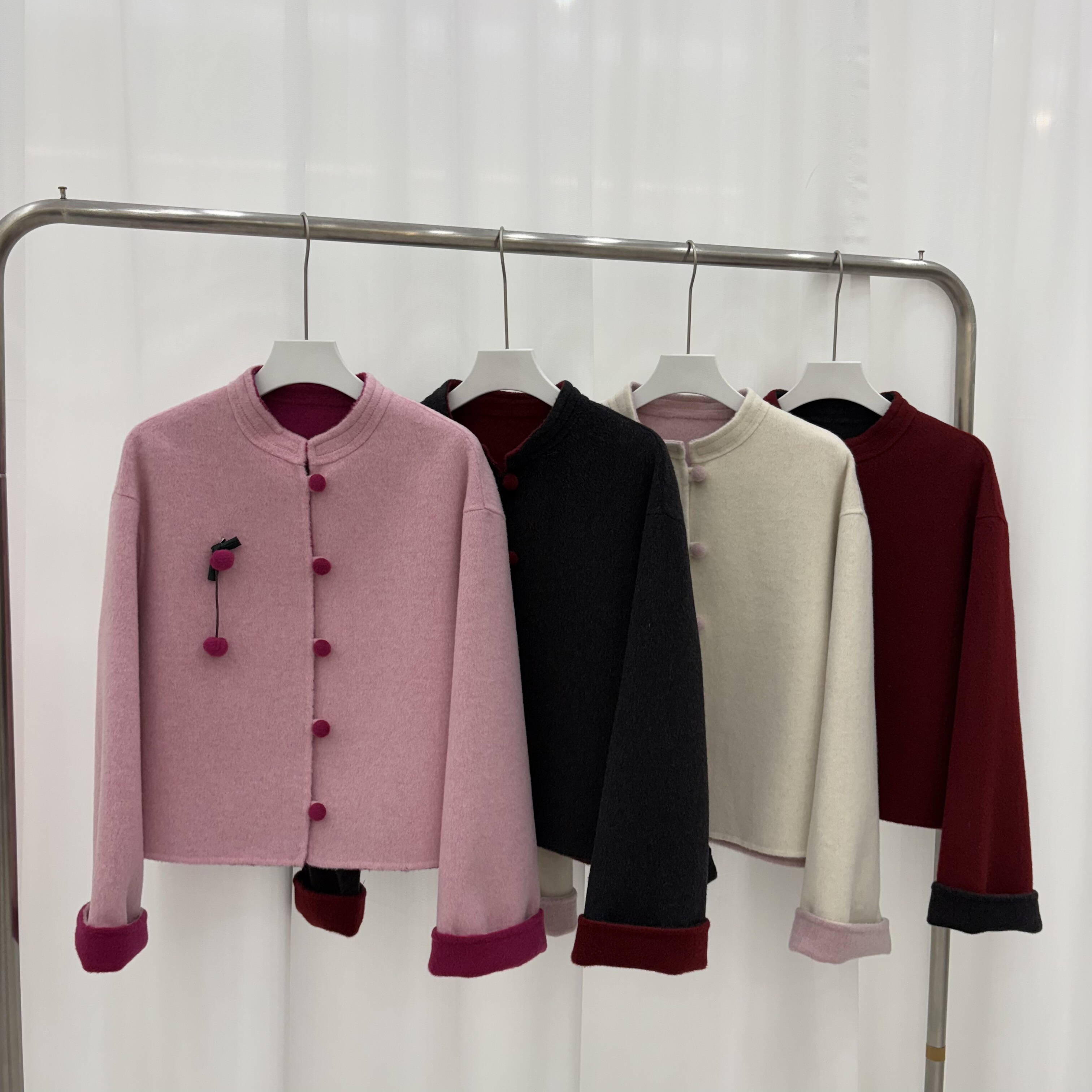 2025秋冬新款双面羊绒大衣女短款新中式国风包扣小个子羊毛外套