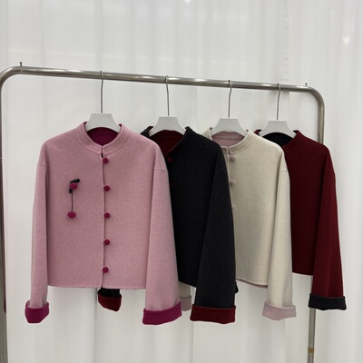 2025秋冬新款双面羊绒大衣女短款新中式国风包扣小个子羊毛外套