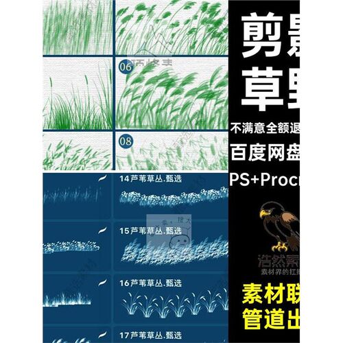 30款古风剪影草野procreate风景植物psps素材芦苇