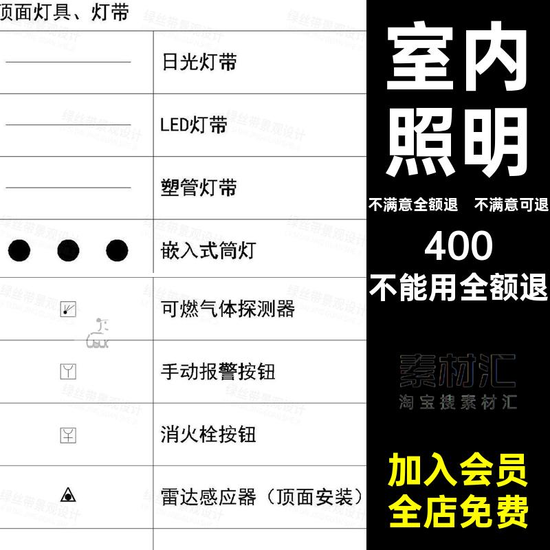 室内照明图例CAD灯具射灯施工图吊灯图块设计说明大全素材图库