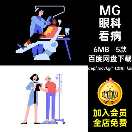 MG动画卡通人物医生团队看牙看病AEAI源文件透明GIFMO