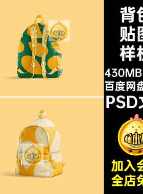 书包贴图样机素材智能psd背包5个提案VI帆布PSD文件效果